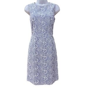 Brooks Brothers Embroidered Fit & Flare Dress Blue Wedding Guest Easter Sz 4